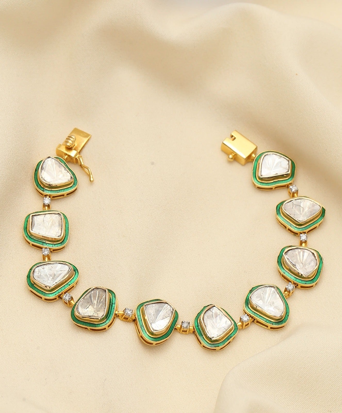 Green Enamel Halo Bracelet