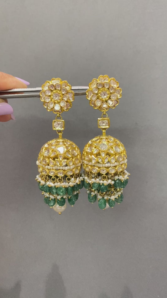 Emerald and Pearl Elegant Jhumka